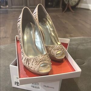 Style & Co. Cream Peep-Toe Stiletto Heels